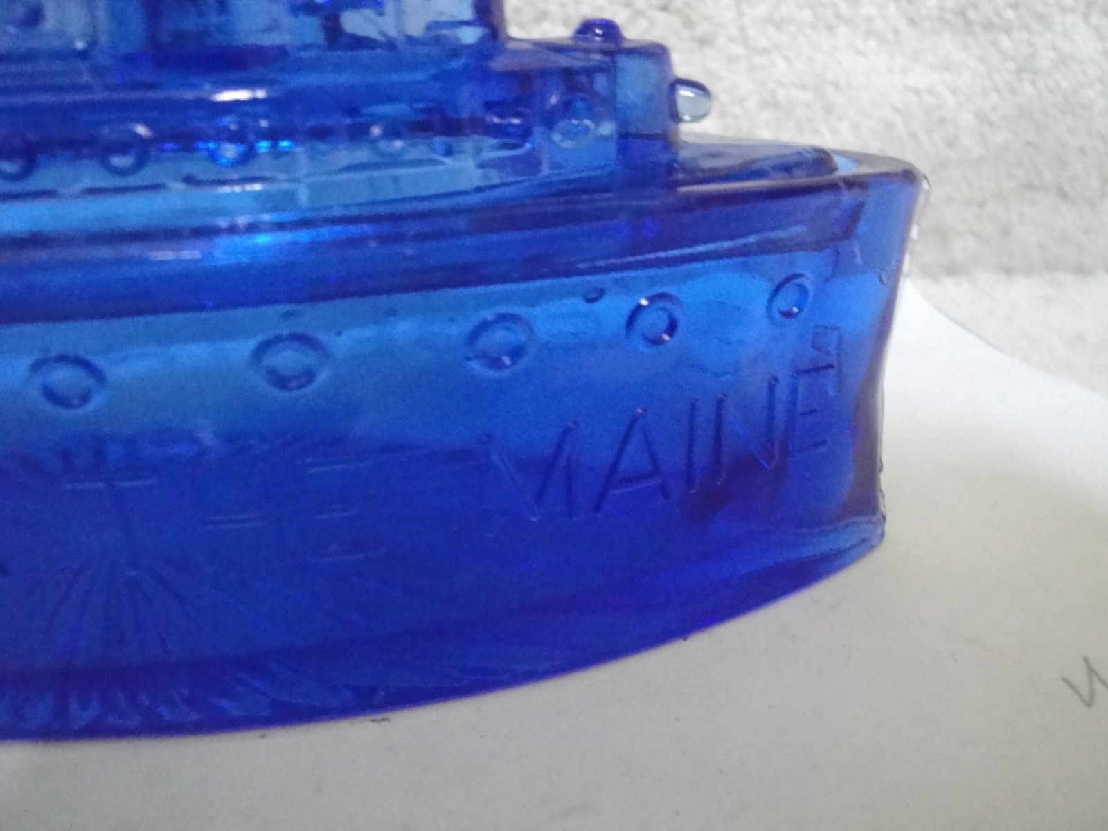 Vintage McKee Remember The Maine Cobalt Blue Battleship Lidded Candy Dish !
