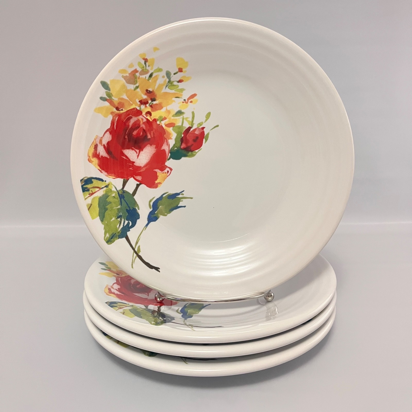 4Fiesta Homer Laughlin 9″ Floral Bouquet Luncheon Plate Red Roses Yellow Flowers