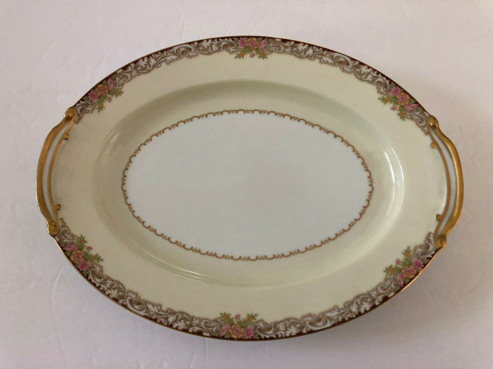 Noritake China Harmony 3906 Gold Trim Floral Border – 11″ OVAL SERVING PLATTER