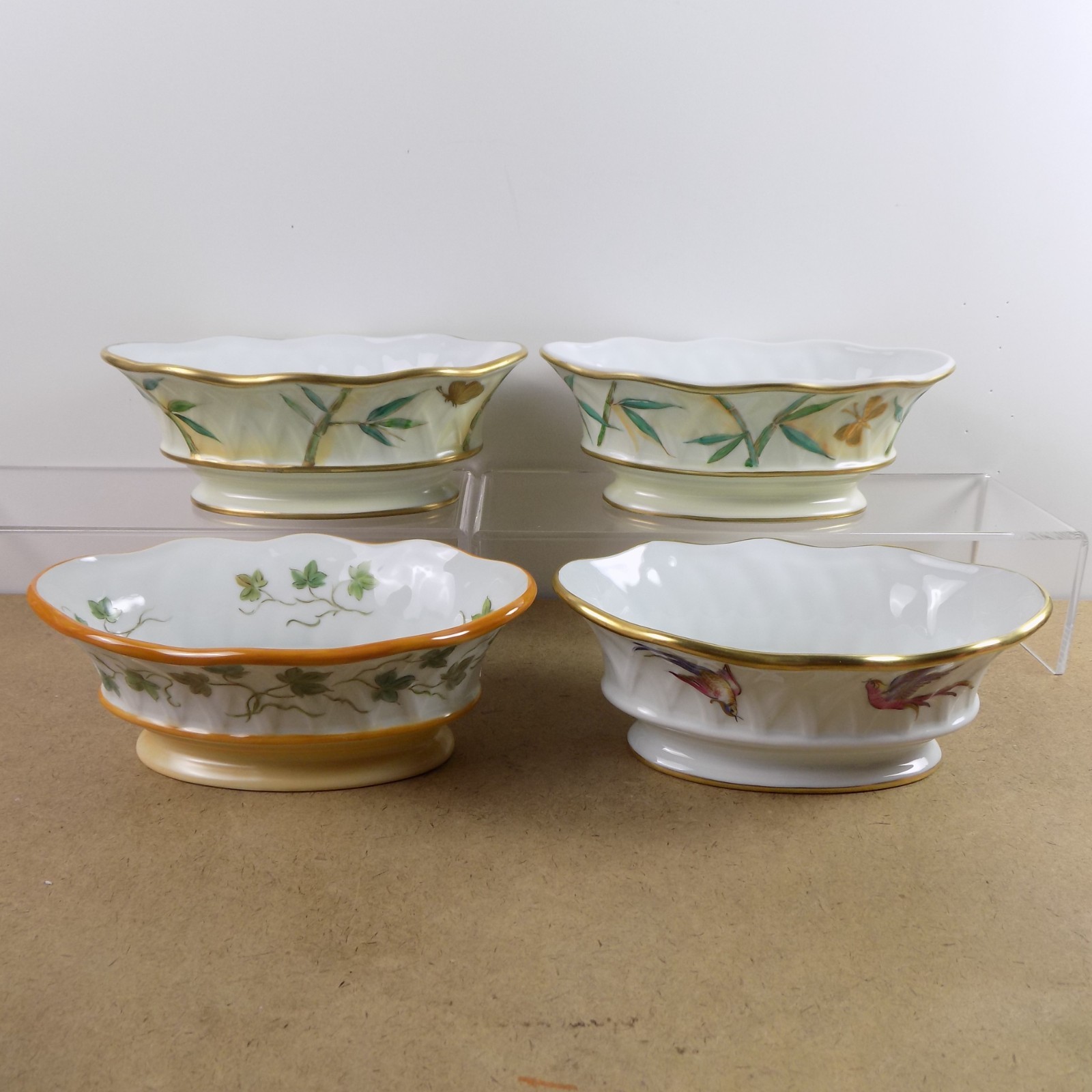 4 Chamart Peint Main Limoges Porcelain Oval Bowls or Planters 7.75″x3″ VGC