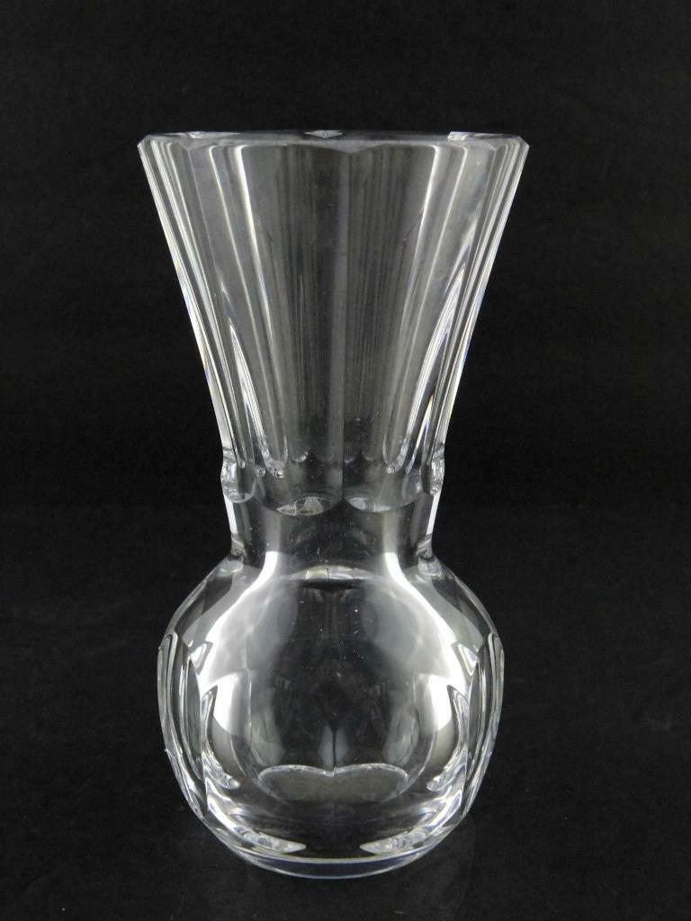 Signed Art Glass Vase Paneled Design Unknown Artist Clear Crystal