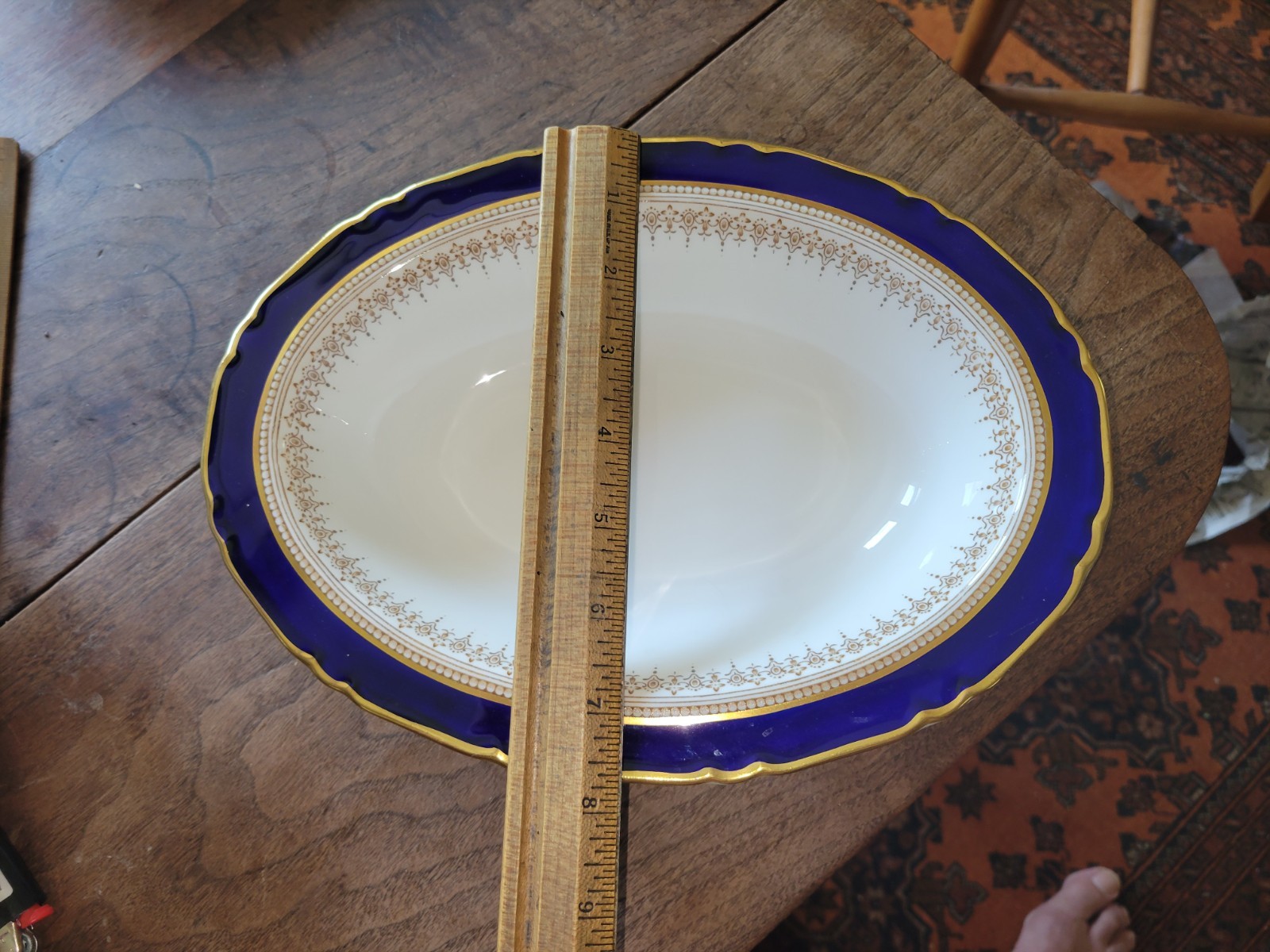 1980s Vintage ROYAL WORCESTER Fine Bone China REGENCY BLUE 10″ Oval Serving Bowl