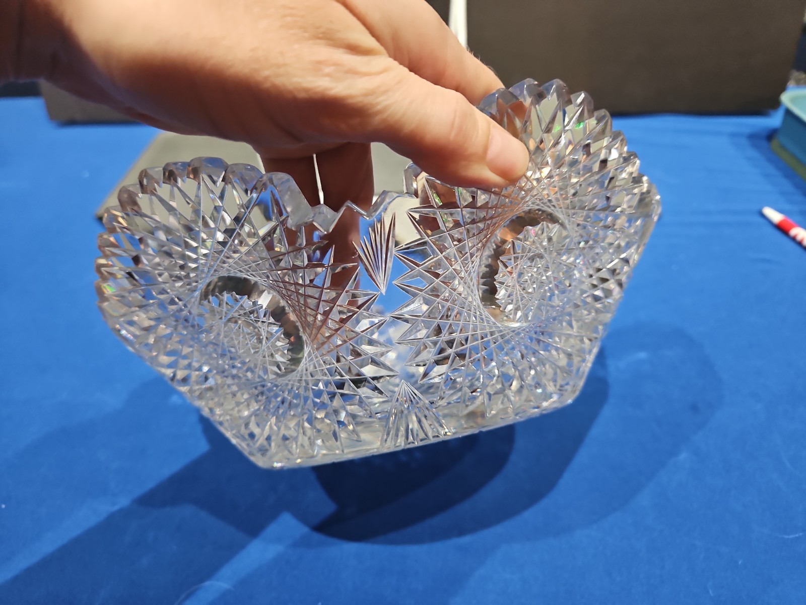 Extra Thick Bowl c.1900 American Brilliant Period Cut Glass Crystal Krantz Smith