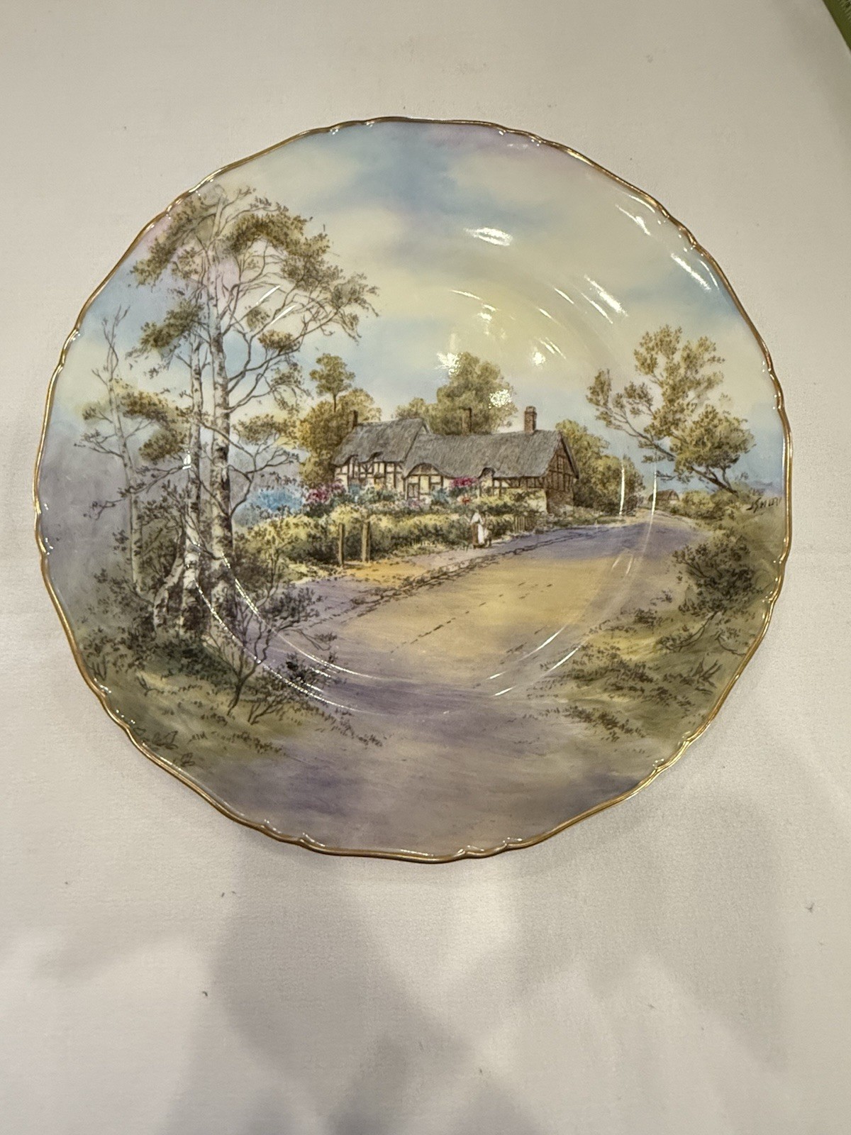 Pristine 1952 Royal Worcester Anne Hathaway Cottage Plate Signed J. Smith 10.5″
