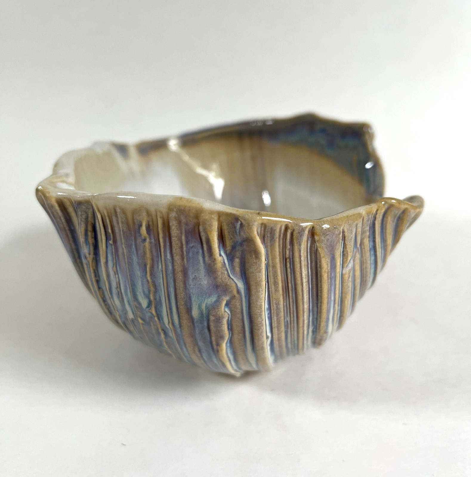 Vintage 2008 Studio Art Pottery Shell Bowl Multicolor