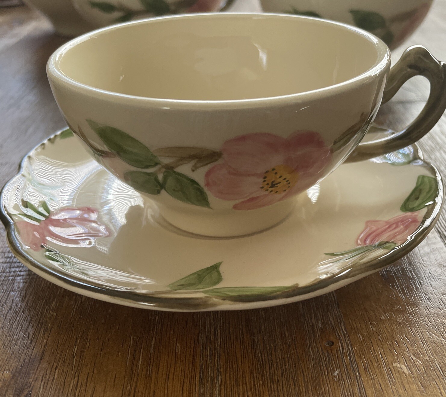 4 Sets of Franciscan Desert Rose Earthenware Cups & Saucers Vintage USA