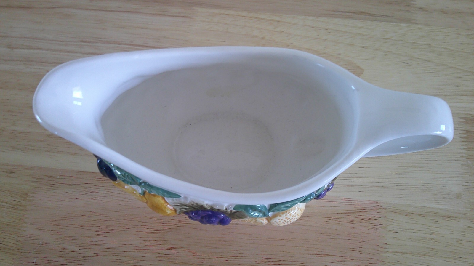 Vintage Hand Painted Gravy Bowl with fruit and leaves