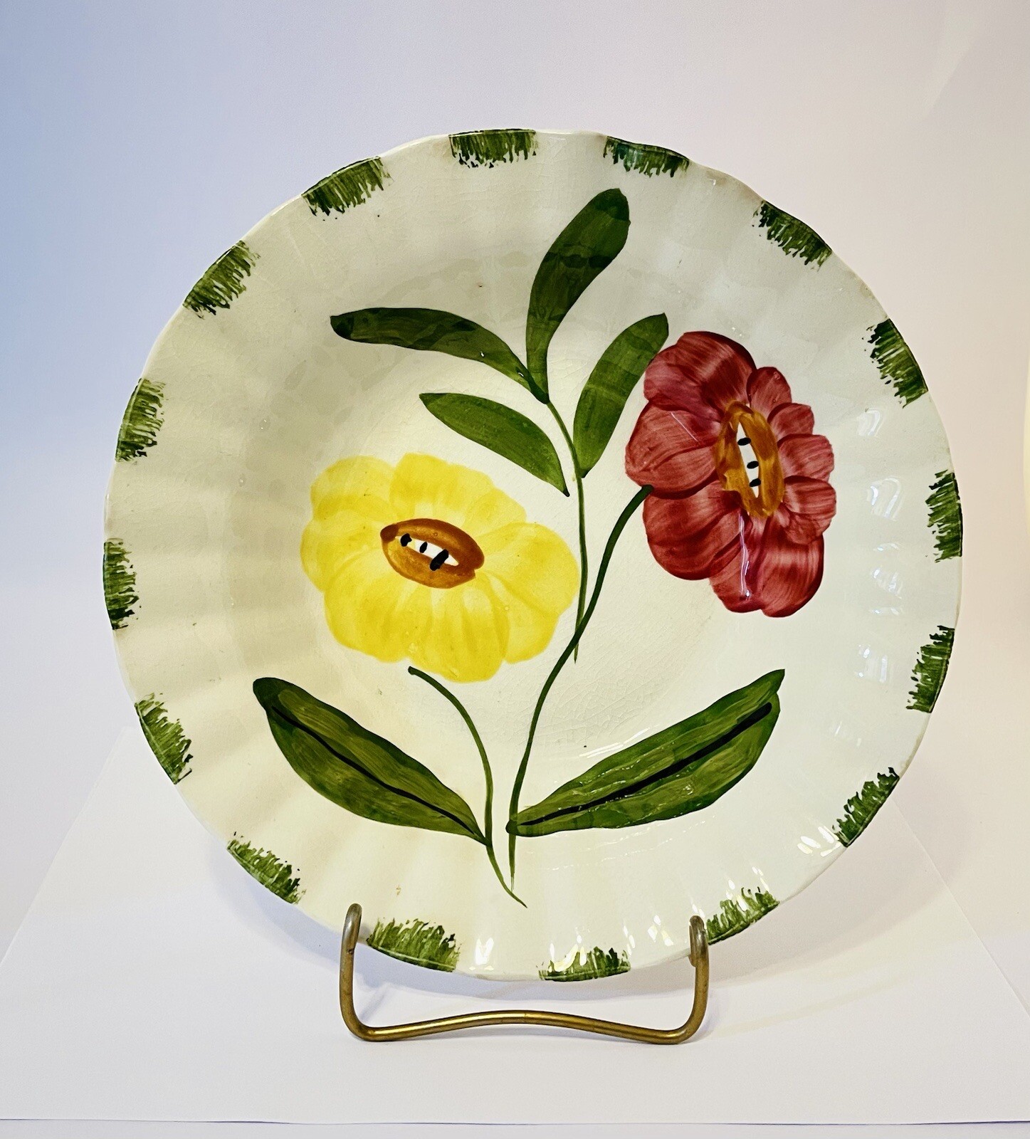 Blue Ridge Southern Pottery Poppy Flowers Vintage Serving Bowl Hand Painted 9″