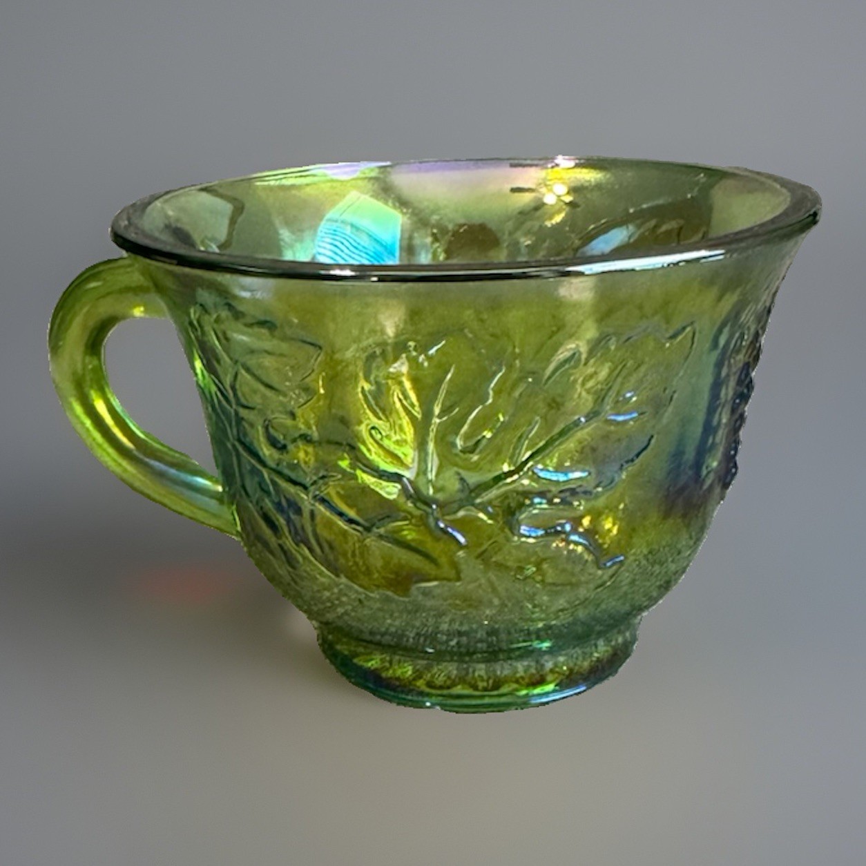Vintage Indiana Glass Green Carnival Harvest Grape Punch Bowl 12 Cups 9 Hooks
