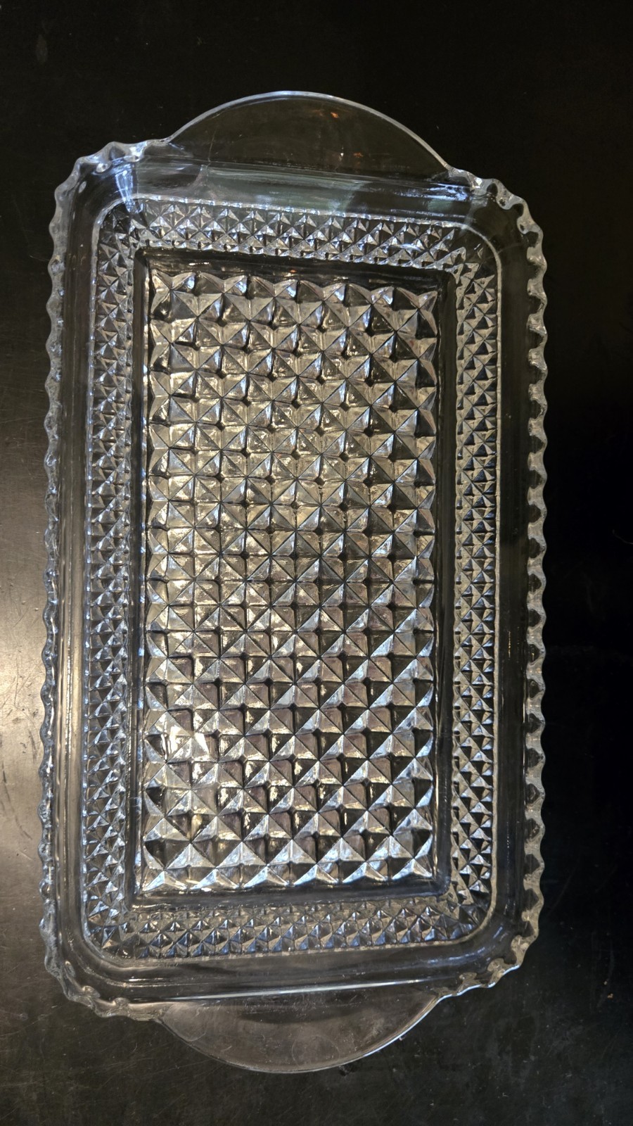 Anchor Hocking Wexford Glass Rectangle Handled Tray Diamond Pattern 9.75″ X ~5″