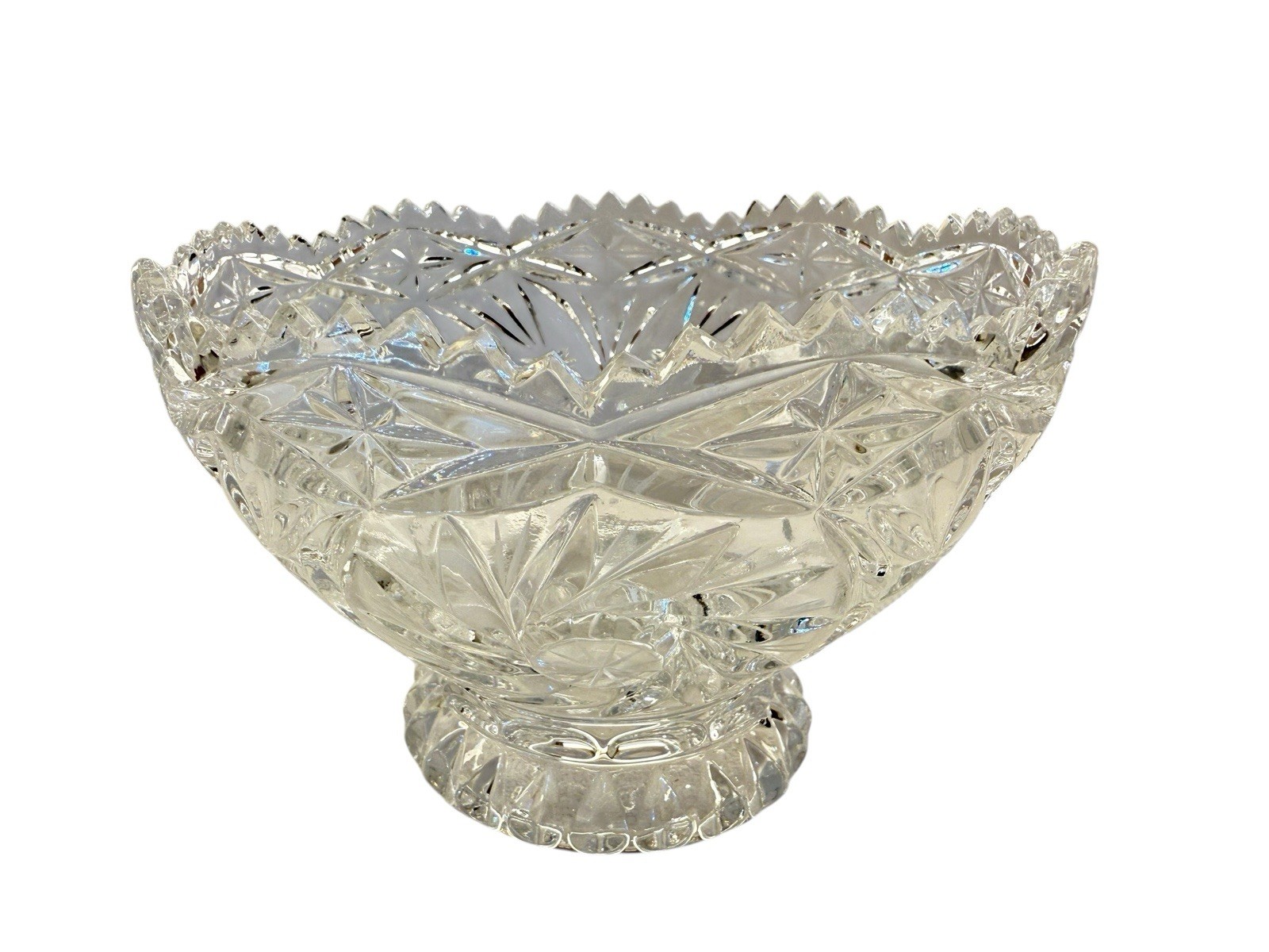 Vtg Lausitzer 24% Lead Crystal Pedestal Bowl Pinwheel Star Of David Hobstar 6″