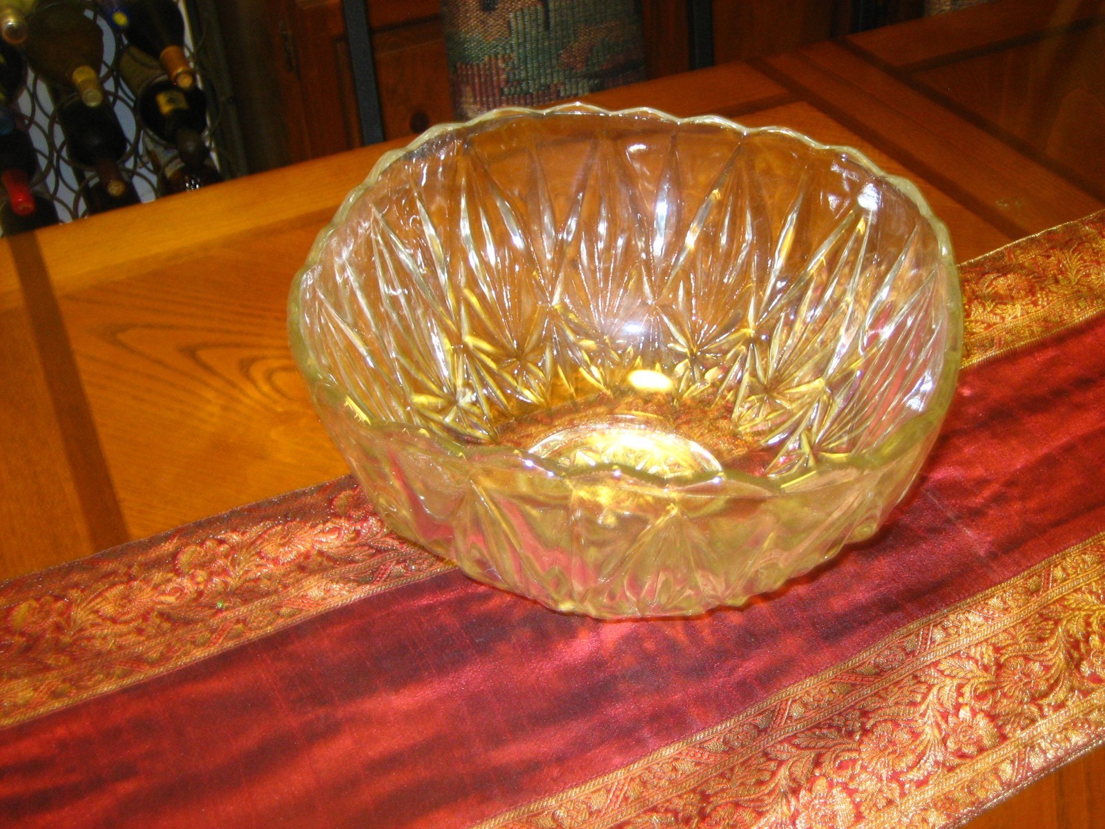 Vintage, Large Sparkling Star Leaf Crystal Glass Bowl——- 6 1/4 Pounds
