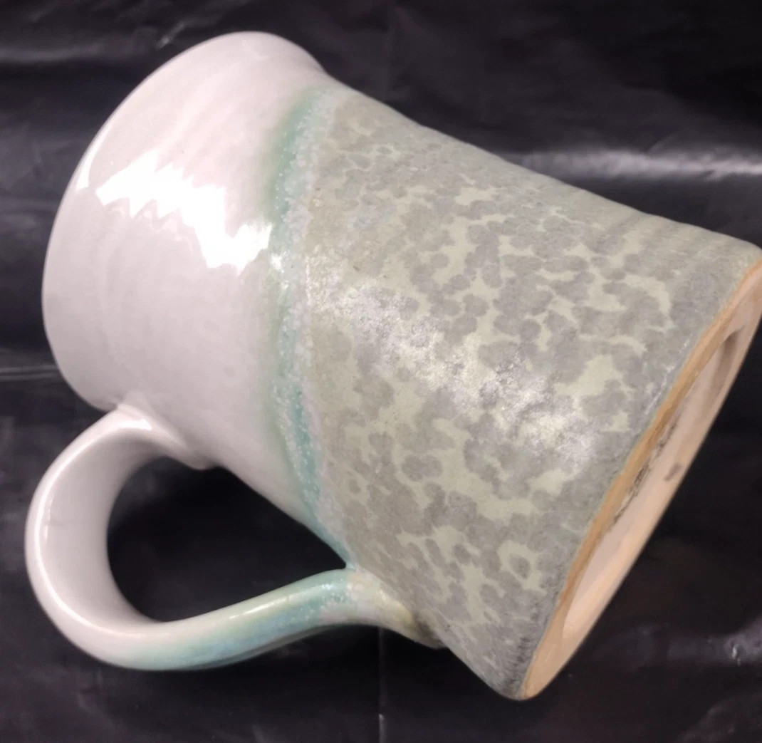 Oh Gussie! Paw Paw Cup Mug Pottery Sage Green Off White 5″ Tall Stoneware Mug