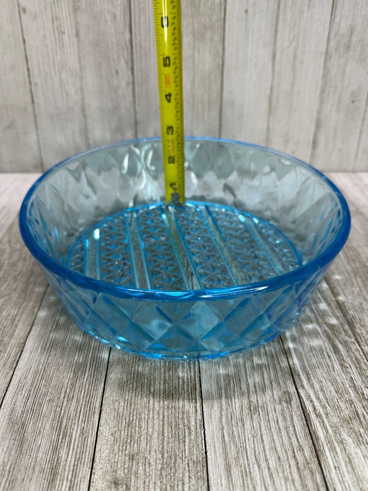 Vtg EAPG Bryce Brothers Style Bowl Diamond Quilted Pattern Sky Blue Glass 8″ DIA