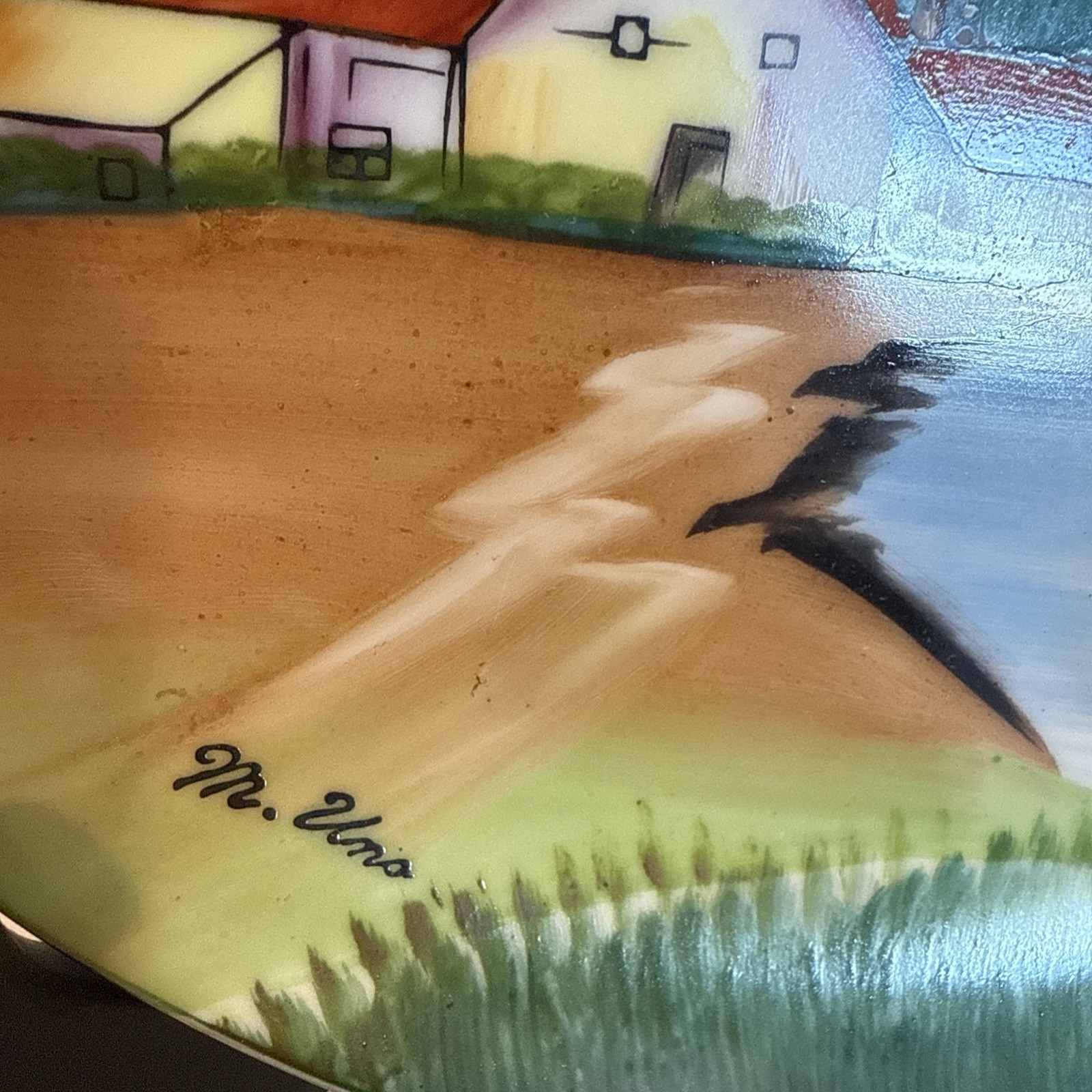 Vintage Hand Painted Dinner Plate 9” Made In Occupied Japan Signed By M. Uno