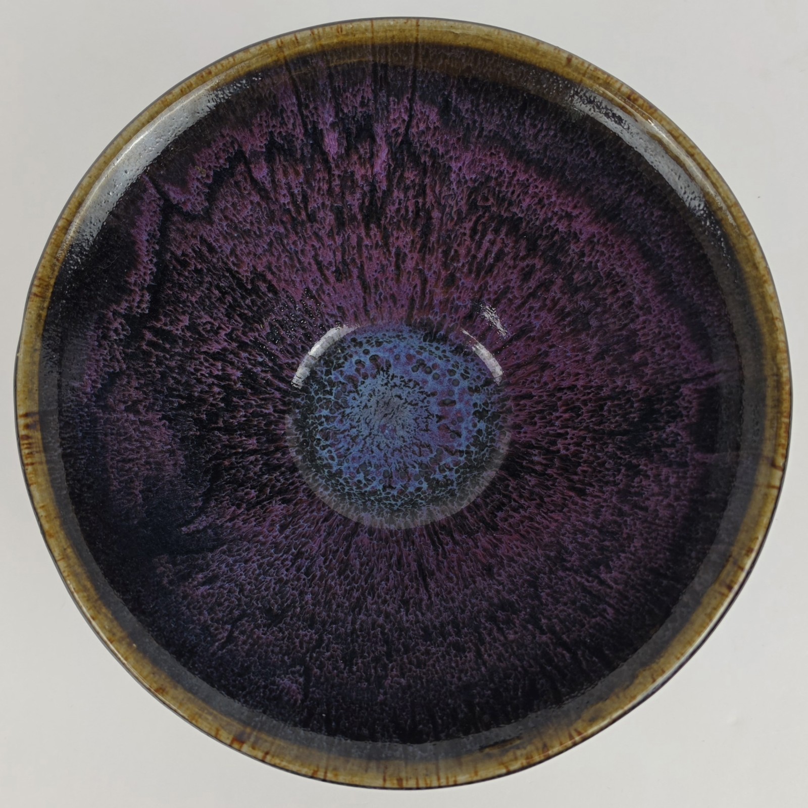 Large Studio Pottery Ceramic Bowl Blue Purple Drip Glaze 8 1/2 In Diameter