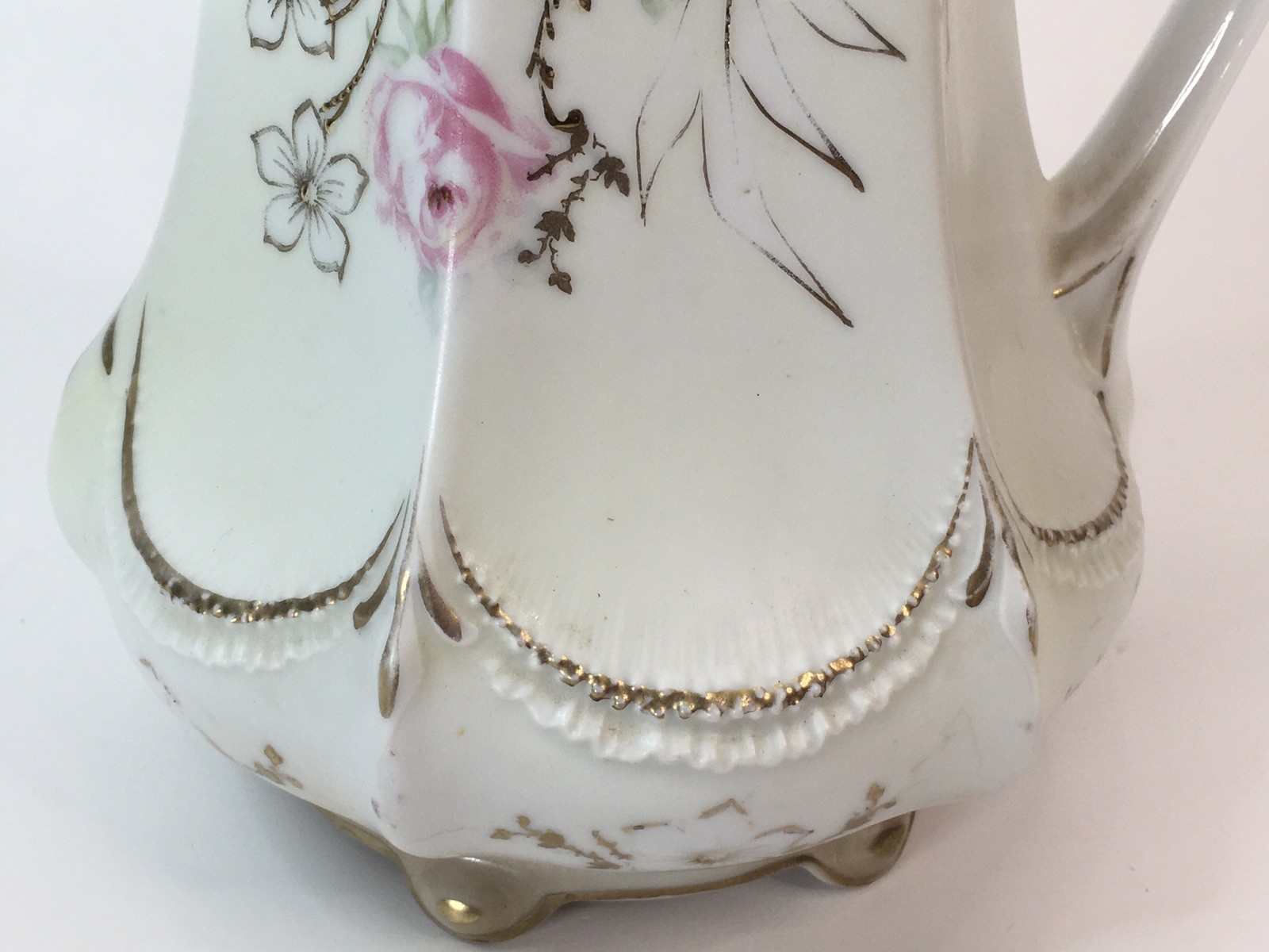 Antique RS Prussia Red Mark Chocolate Pot White Body W/ Pink Rose Gold Accent