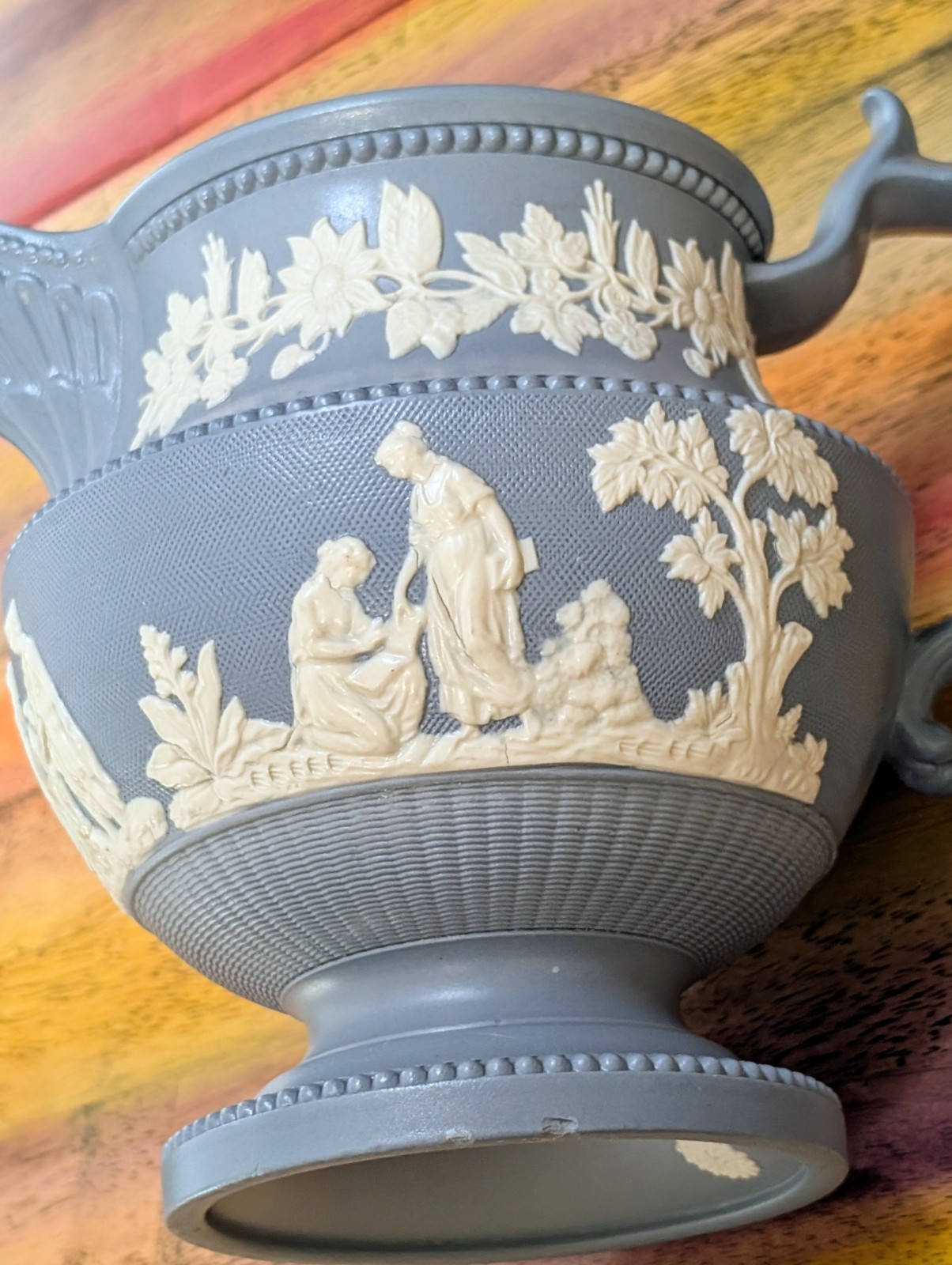 ⭐Antique Pitcher Staffordshire Chrysanthemum Factory stoneware Jug Neoclassical