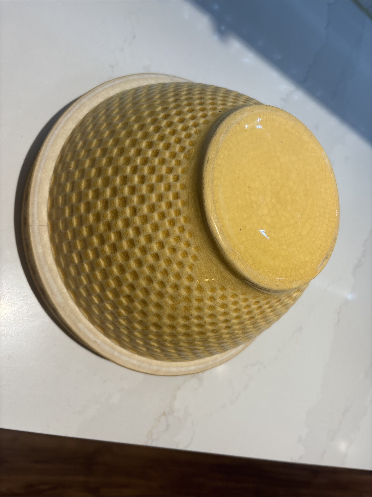Antique Rare McCoy Yellow Ware Pottery 10.25 Inch Checkerboard Large Mixing Bowl