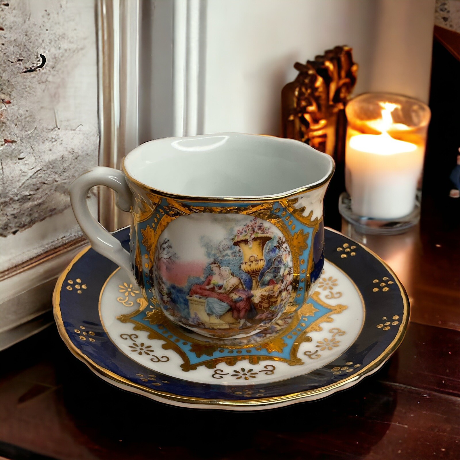 Vtg Limoges China Imperial Porcelain CobaltBlue Cup Saucer Replacement Rare Find