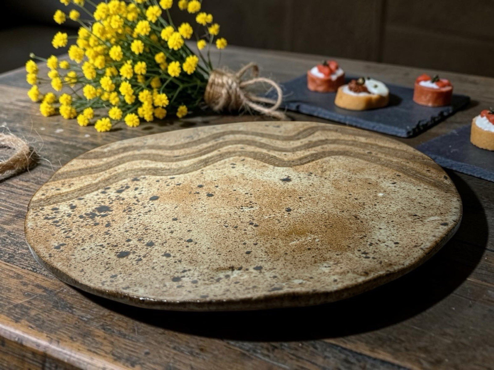 Vintage Handmade Studio Pottery Ceramic Appetizer Tray Serving Platter 10.75”