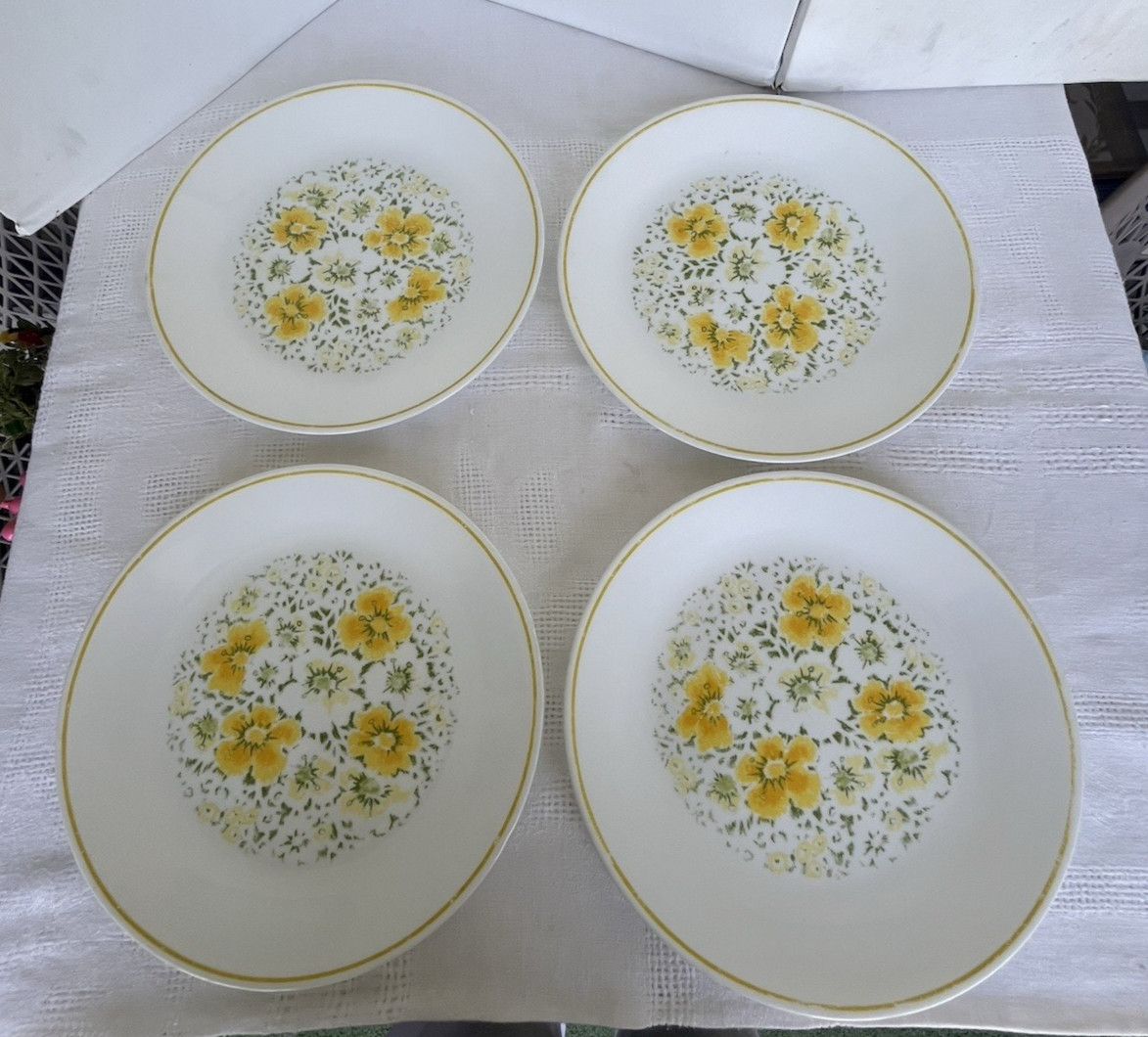 Vintage Corelle April Showers-8 Plates-4 10.25″ & 4 8.5″ Dinner/Luncheon Yellow