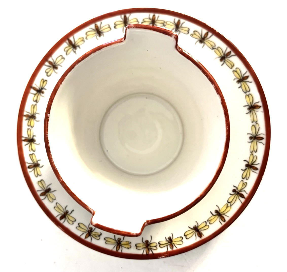 B & C Bernardaud & Cie Limoges Condiment Covered Bowl Plate Attached Floral Bee
