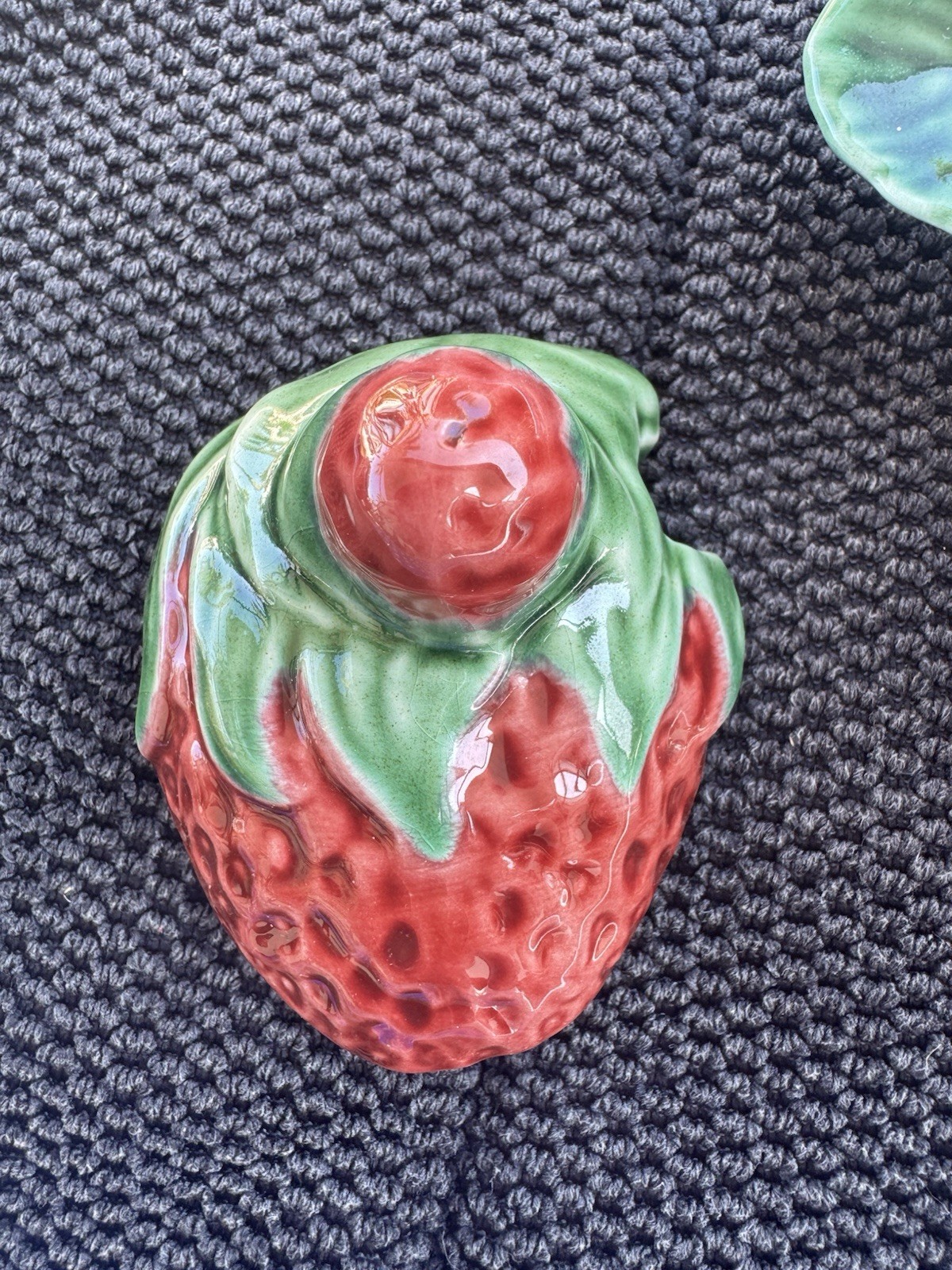 VTG Bordallo Pinheiro Majolica Strawberry Condiment Dish-Lid, Spoon