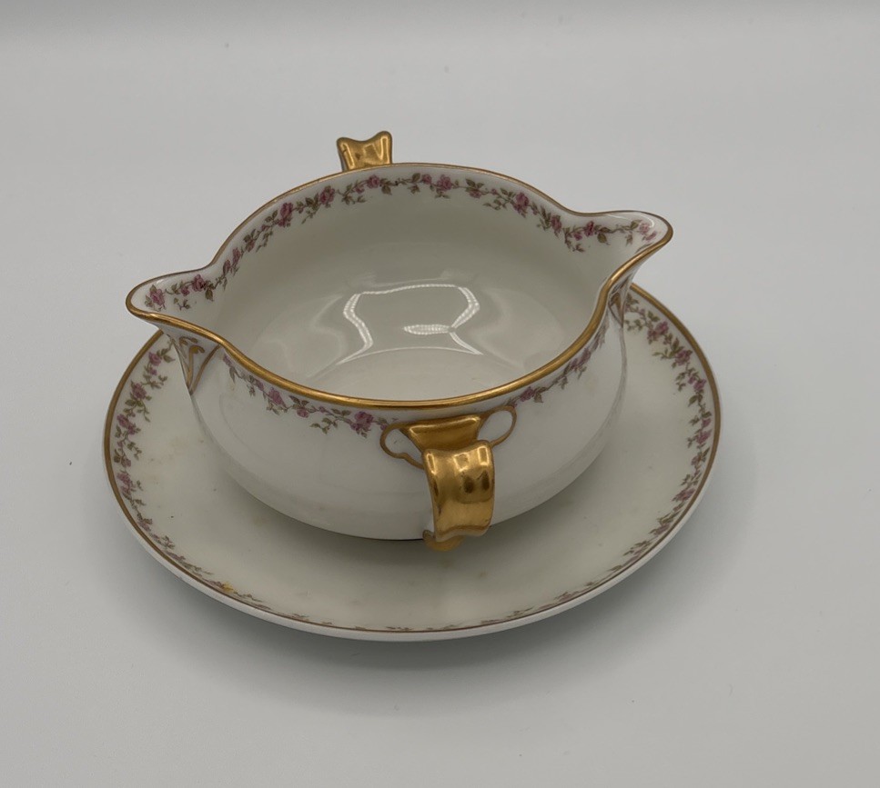 Haviland Limoges Gold Rim Double Spout Sauce Dish White & Gold With Underplate