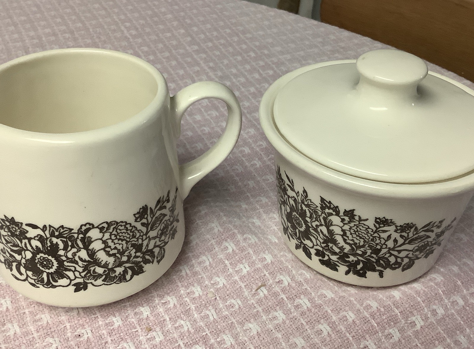 Creamer and Sugar Bowl with Lid Brown Floral, Made In USA, Vintage