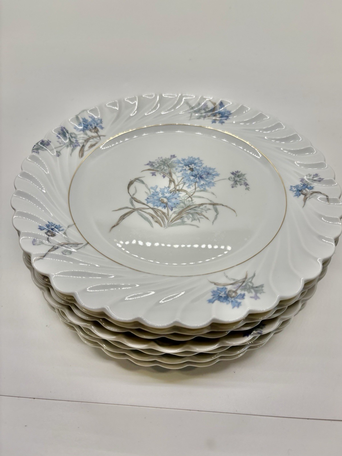 HAVILAND Limoges Bergere Blue Flowers Salad Plates 7.5 Inches. 8pc Set