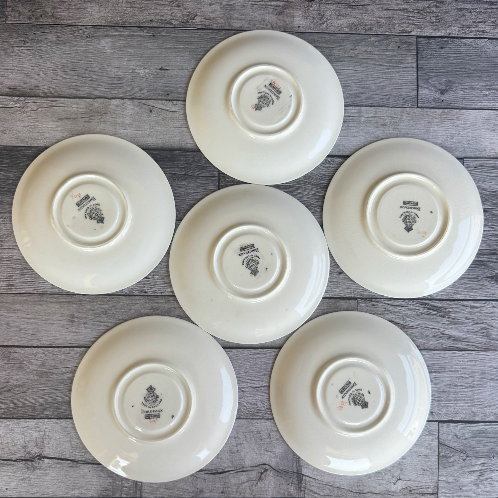 Royal Worcester Bordeaux Set of 6 Saucers England Blue Yellow 6.25”