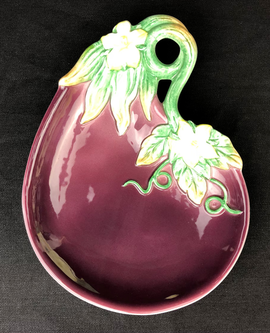 Vintage Fitz & Floyd MCM Purple Eggplant Canapé Plate – Spoon Rest – Wall Decor
