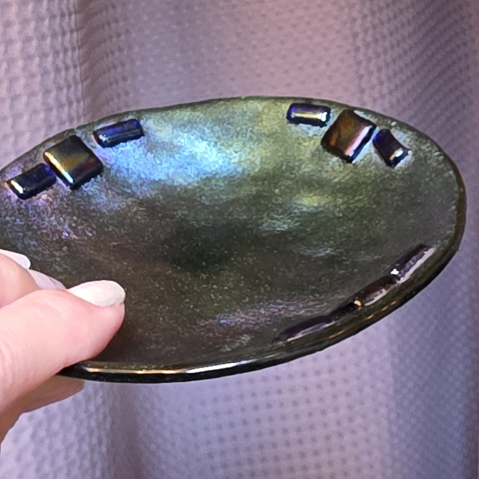 Artisan Fused Studio Art Glass Dichroic Plate -Highly Iridescent