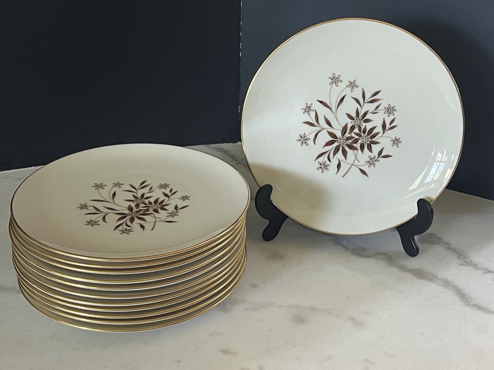 12 Lenox Starlight Salad Plate Set Vintage Flower Elegant Dining Dishes Retro