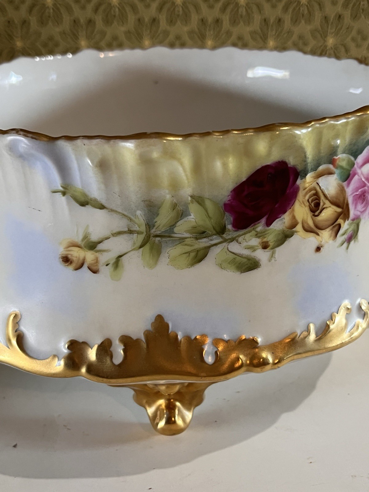 Antique Limoges Jardiniers Footed Gold Trim Bowl Made In Venice 1899