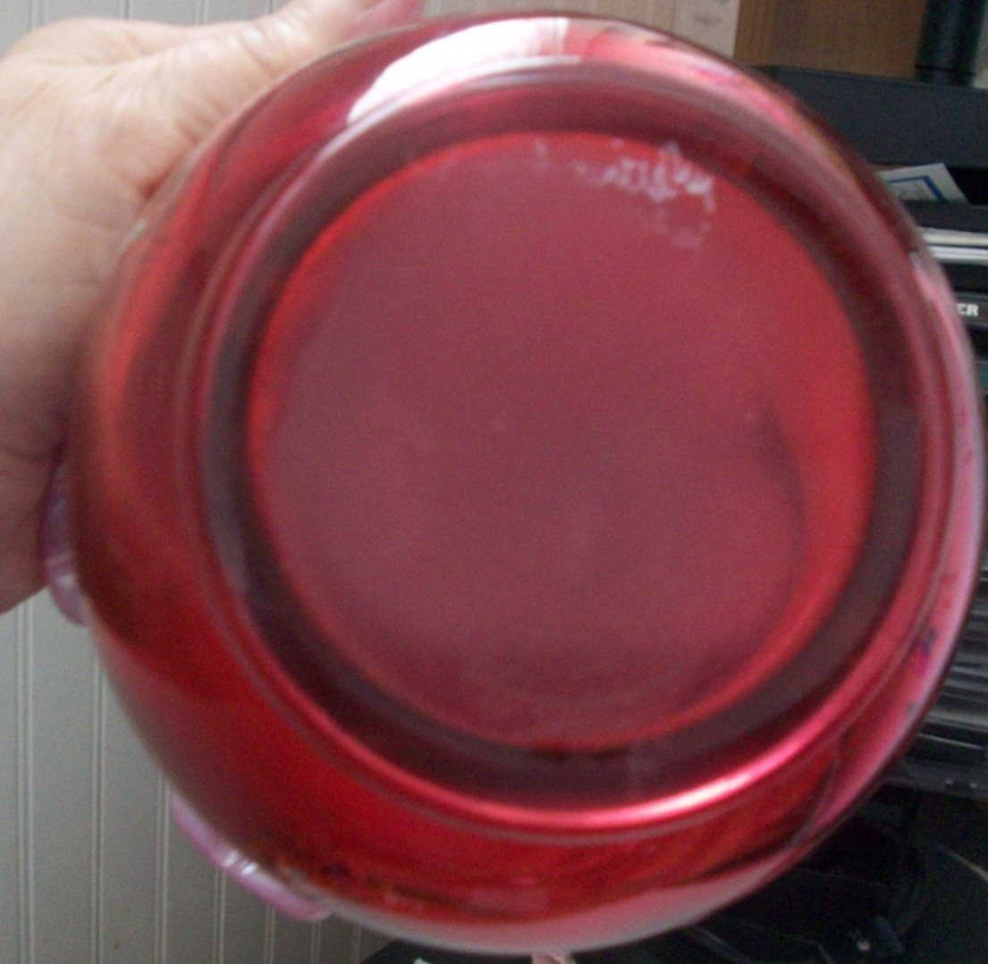 Vintage FENTON 6″ cranberry opalescent Charleton hand pnt’d roses ruffled bowl