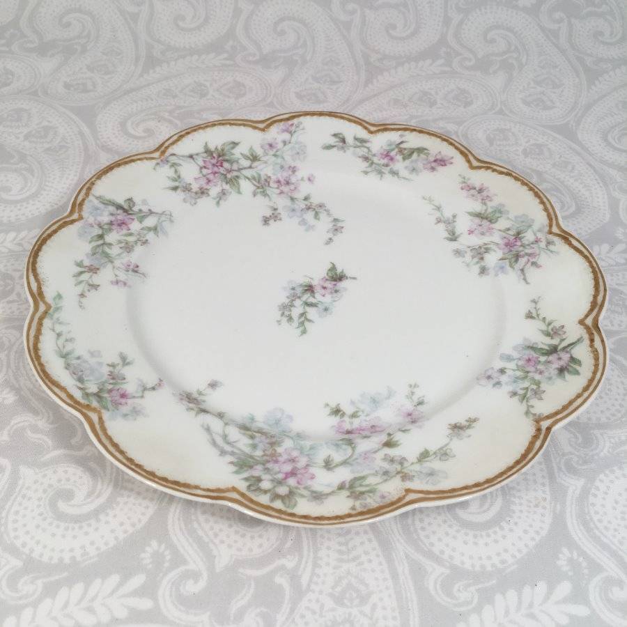 Vtg Set 6 Haviland Limoges Scalloped 8.25″ Floral Luncheon Plates Double Gold
