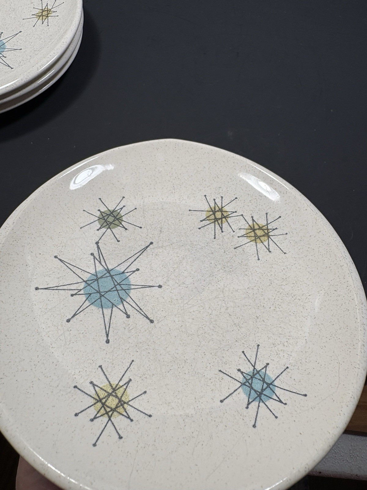 Vintage MCM Franciscan Starburst Atomic Space Age Design 6.25 in Plate Set of 4