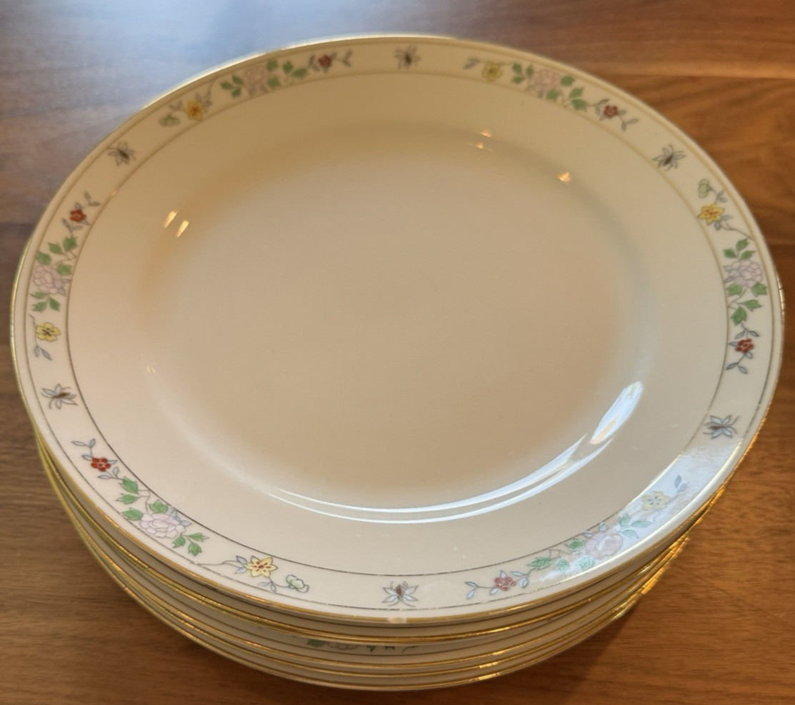 Noritake N1611 Field Japan (6) Dinner Plates Flowers Bees Rare Gold Hand Painted