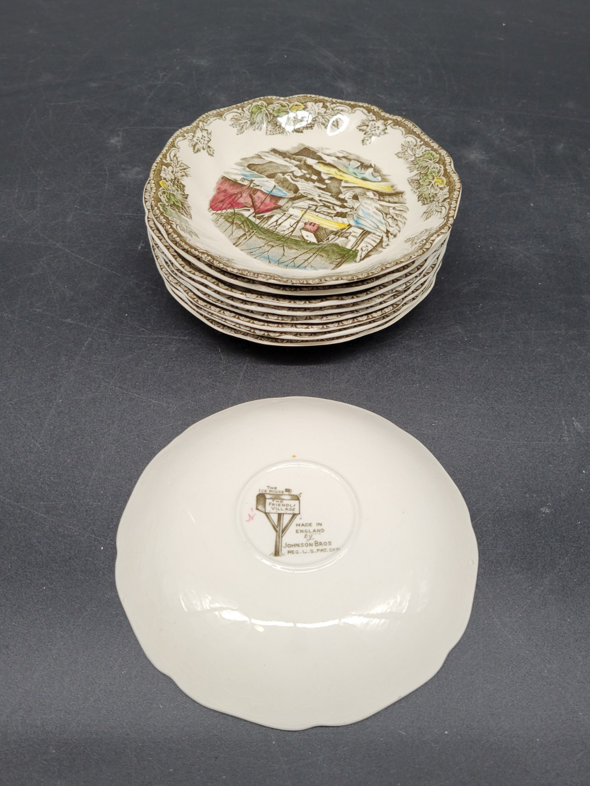 Johnson Bros The Friendly Village “The Ice House” Saucers 5 1/2 Inches England