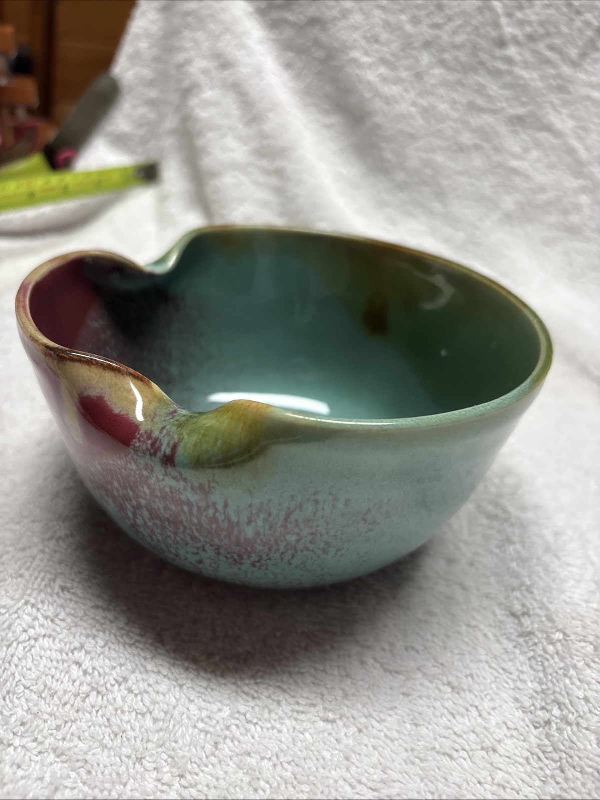 Pottery Bowl With Pinched Sides Grea Color Signed P Jones 6” Across