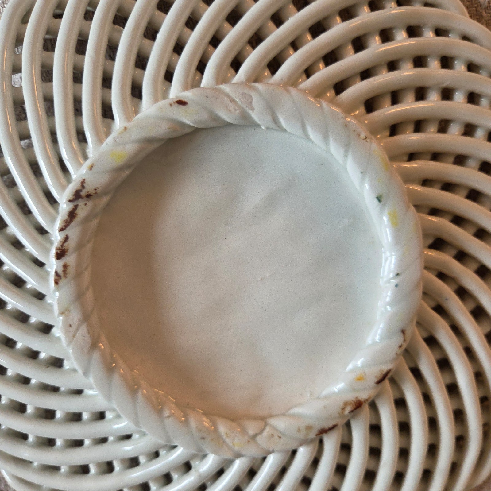 Set of 2 Vintage Ceramic Fruit Lattice Painted Wall Plates Spanish Art 3D