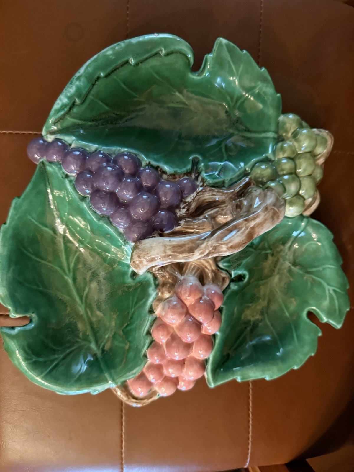 Vintage 1963 Arnels Ceramics Grape Leaf Divided Serving Dish Center Handle MCM