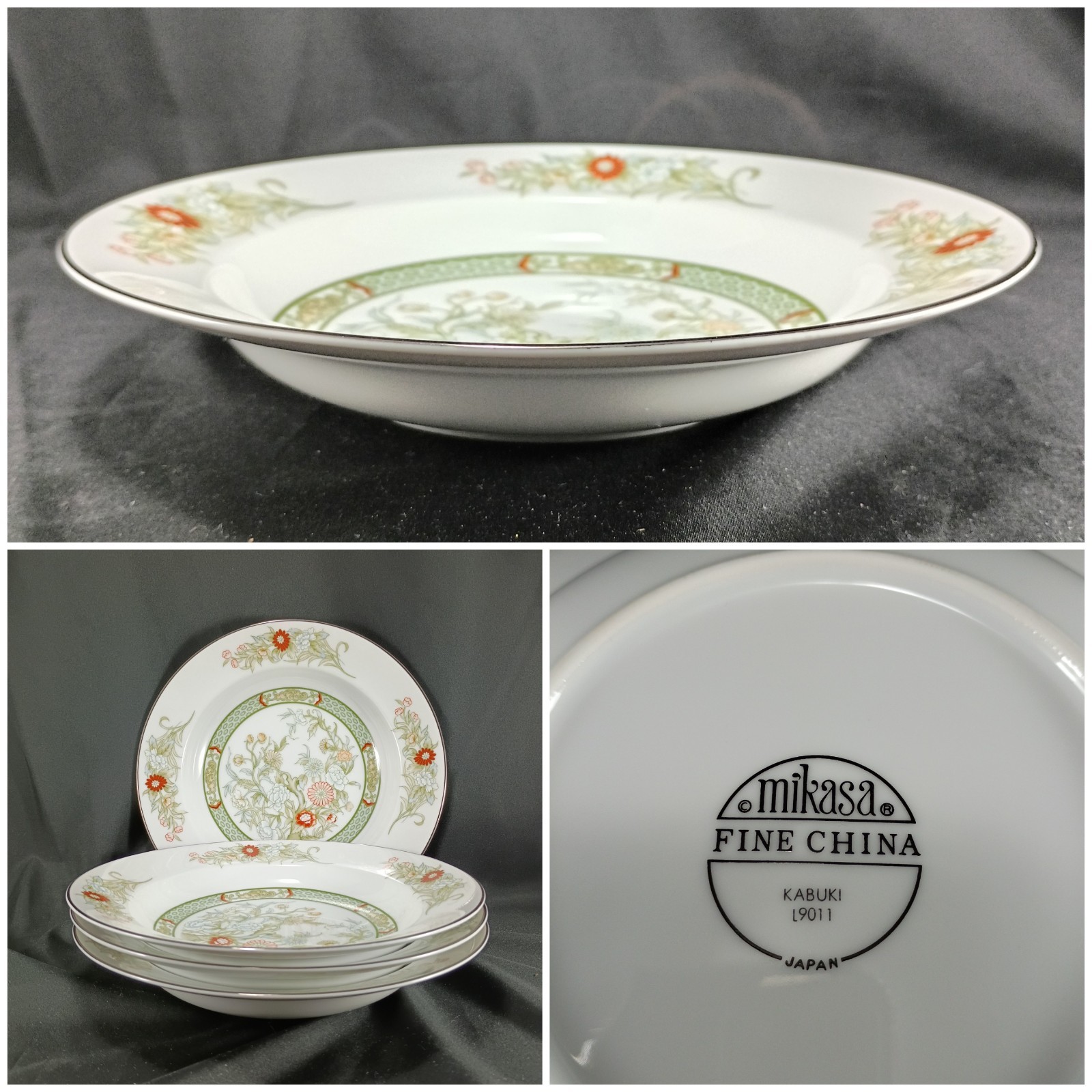 Set of 4 Mikasa KABUKI Rim Soup/ Pasta Bowls 8.25″ #L9011 Japan Discontinued