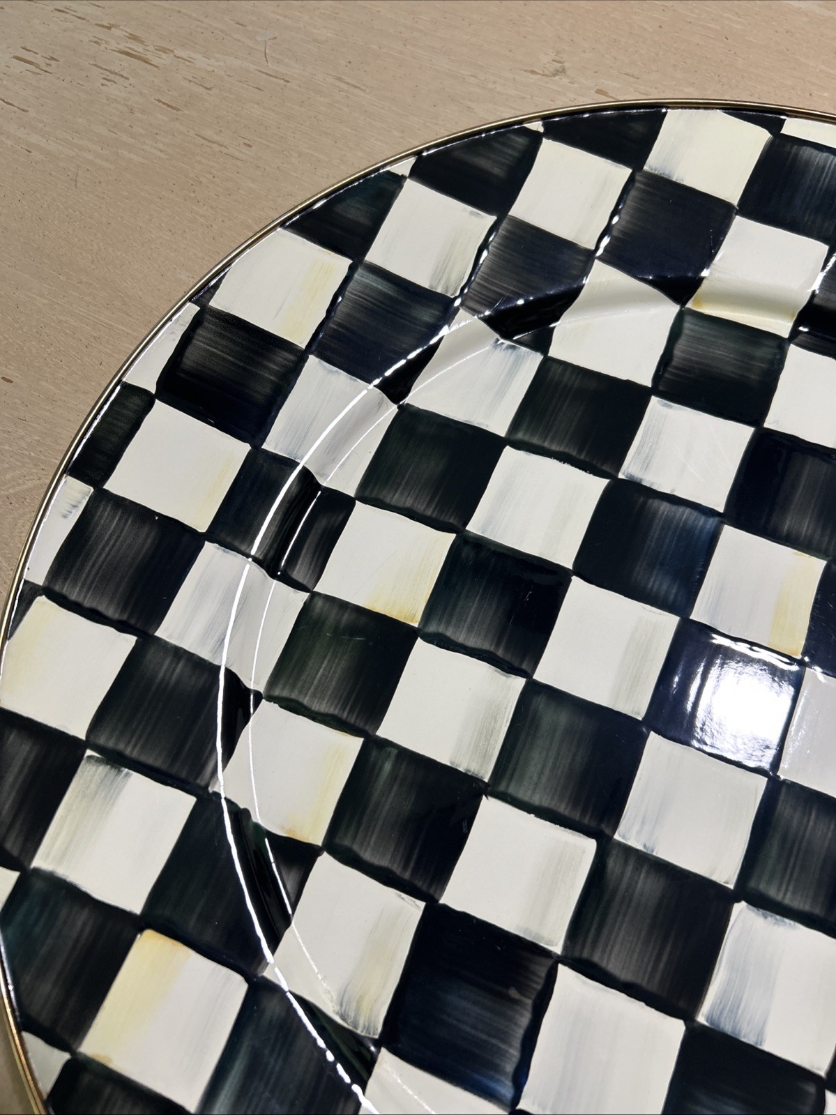 MACKENZIE CHILDS COURTLY CHECK 16″ Enameled Serving Platter NEW