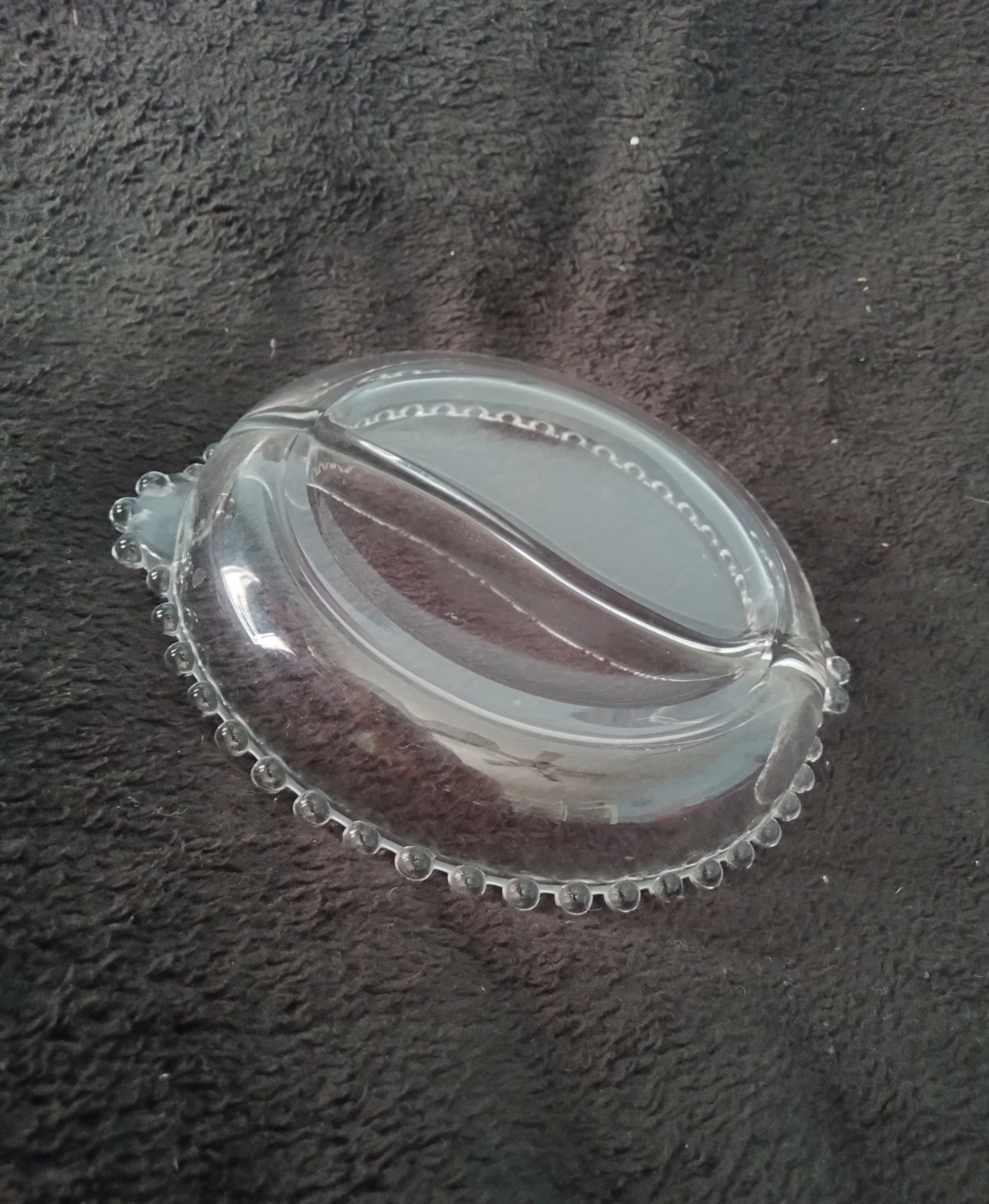 Vintage Clear Glass Beaded Edge Divided Relish Dish Serving Tray Candy Nut Bowl