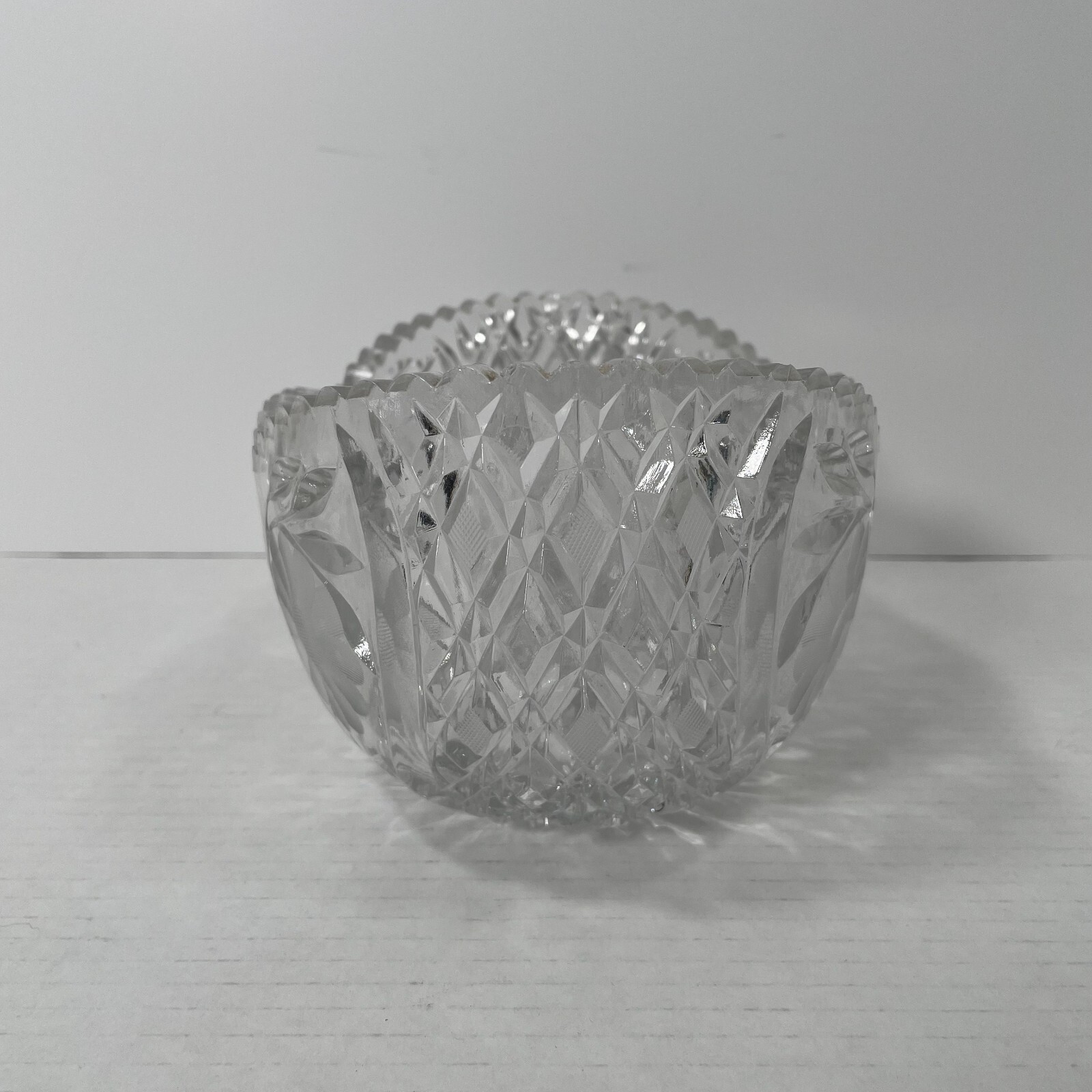 Brilliant Cut Glass Oval Bowl -Floral – 8 in. x 5.75 in. x 4.75 in. Sawtooth Rim