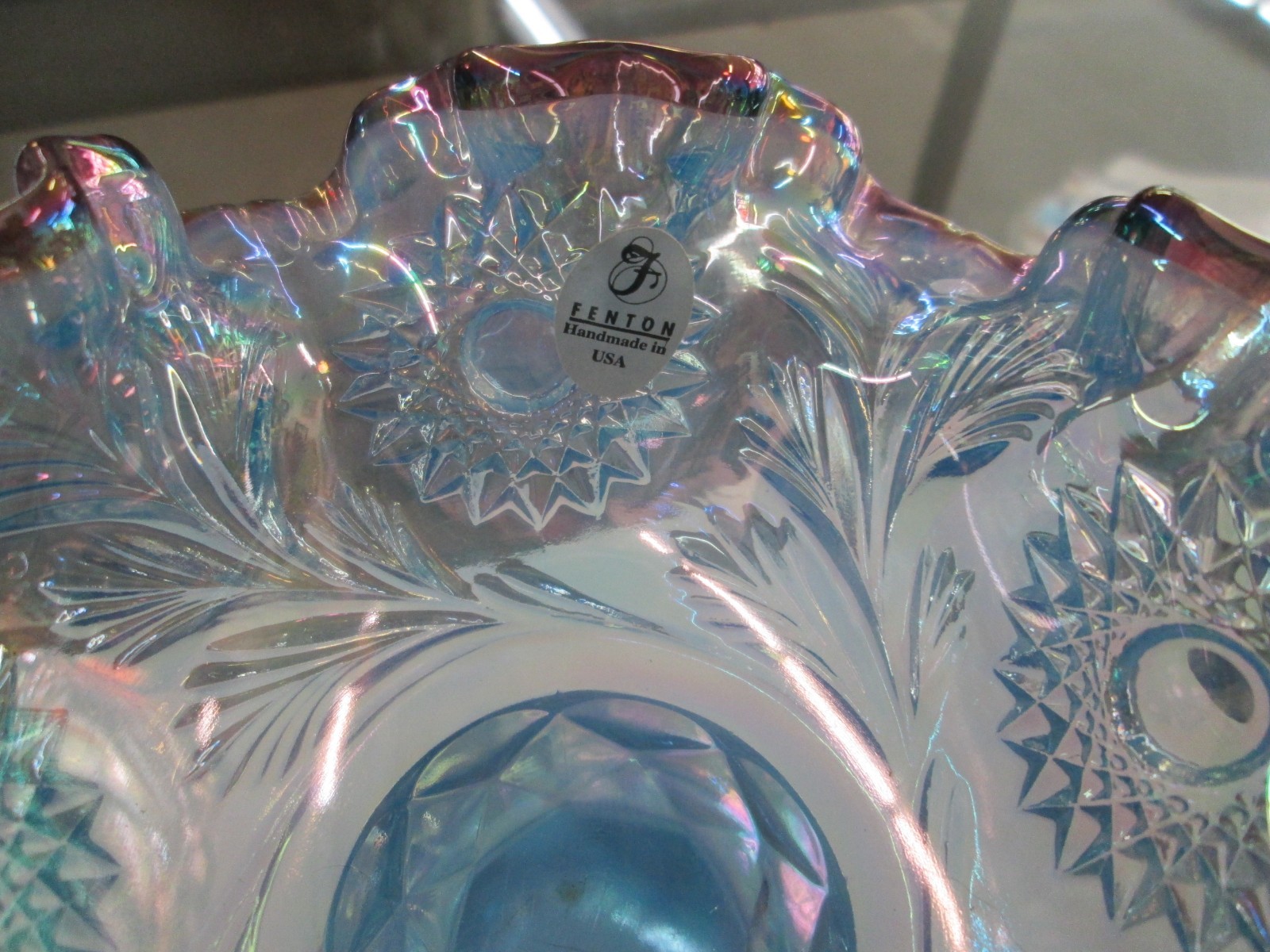 Fenton Miniature Punch Bowl Blue Carnival Plum Crest & Cups