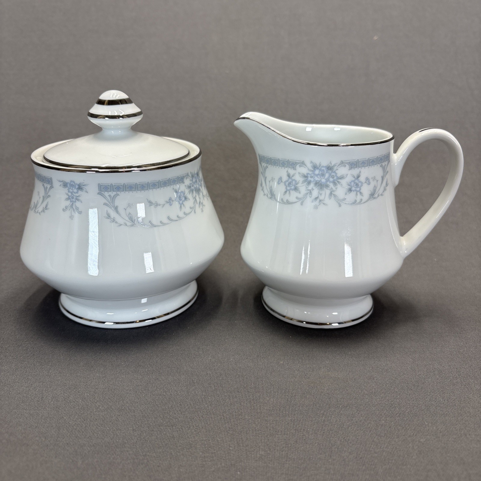 Sheffield Blue Whisper Creamer and Sugar Bowl Set with Lid Fine China Floral